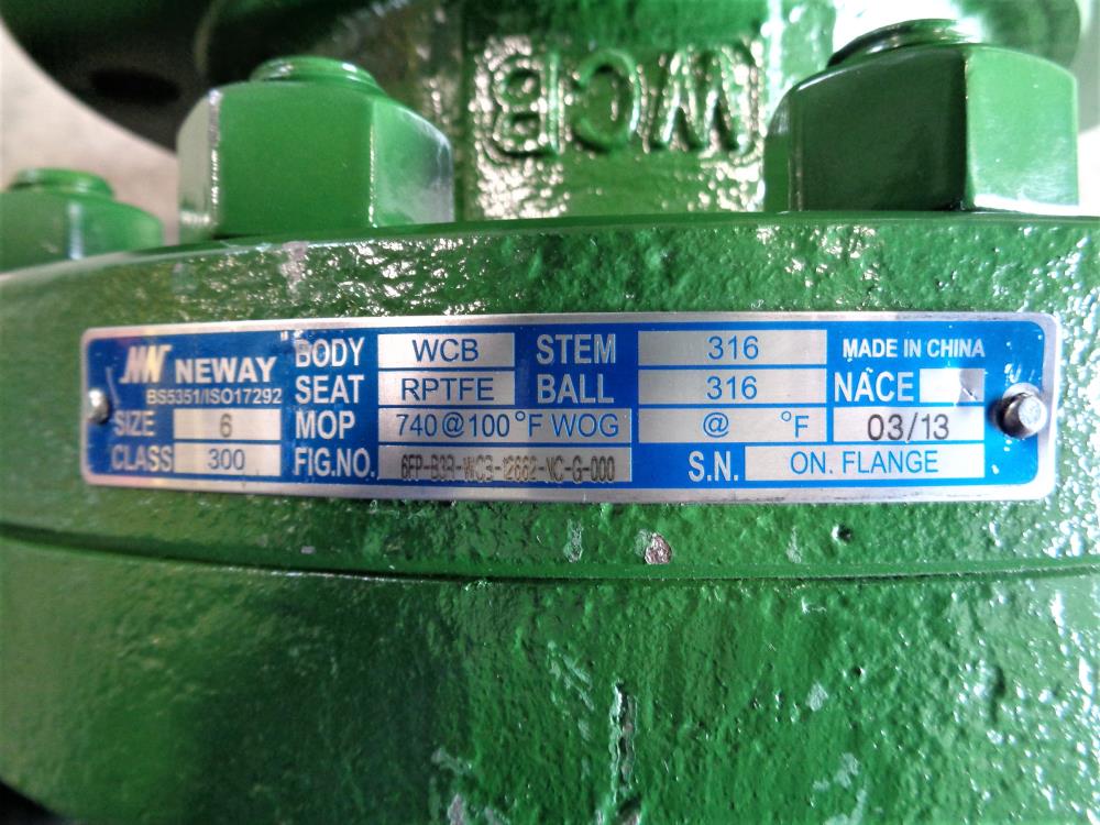 Neway 6" 300# WCB 2-Piece Ball Valve 6FP-B3R-WCB-12662-NC-G-000 w/ Gear Operator